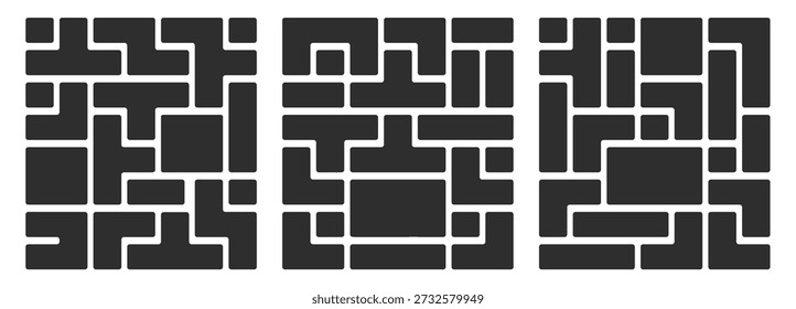 Modernes Rasterlayout mit geometrischen Formen und fetten Rahmen für kreative Fotocollagen, Präsentationen und digitale Designvorlagen mit modularem Aufbau.