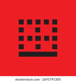Ícone de menu de grade moderno com quadrados e uma linha horizontal em um fundo vermelho. Ideal para projetos de design de painel de controle, interface de aplicativo ou navegação.