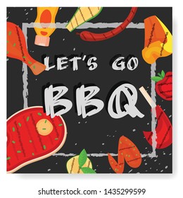 Modern grill barbecue party, menu, invitation design square template. Trendy BBQ cookout poster, web banner, invitation. Vector BBQ grill design concept. Summer barbecue weekend flyer