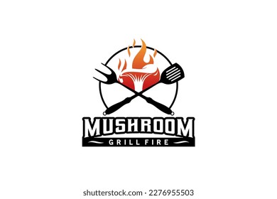 Modern grilled oyster mushroom food logo