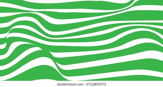 Fondo abstracto moderno groovy. Líneas líquidas onduladas verdes y blancas. Textura de mármol. Estampado psicodélico preppy. Patrón de Trippy. Fondo de pantalla surrealista con rayas curvas. Ilustración plana de Vector.