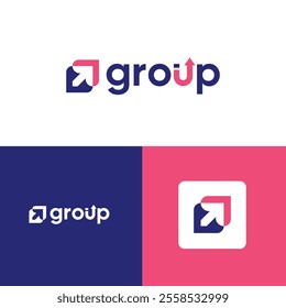 Modern Group Typography Logo Design with Arrow Symbol