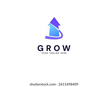 Modern grow Business with curved line overlapping in arrow symbol logo vector design concept. Growth logotype symbol for digital finance, ui, technology, investment, business, website, financial tech.
