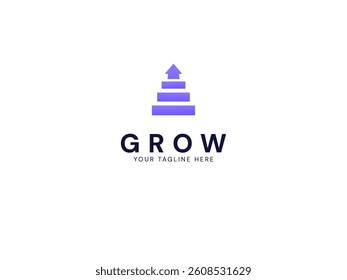 Modern grow Business with growth arrow Ladder of Success logo vector design concept. Growth logotype symbol for digital finance, ui, technology, investment, business, website, financial, identity.