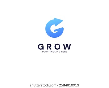 Modern grow Business with letter G curved Arrow logo vector design concept. Growth logotype symbol for digital finance, ui, technology, investment, business, web, financial technology, branding.