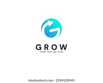 Modern grow Business with letter G curved Arrow overlapping in circle logo vector design concept. Growth logotype symbol for digital finance, ui, technology, investment, business, web, financial.