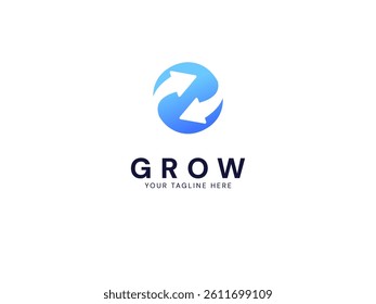 Modern grow Business with overlapping convert arrows in circle logo vector design concept. Growth logotype symbol for digital finance, ui, technology, investment, business, website, financial, company