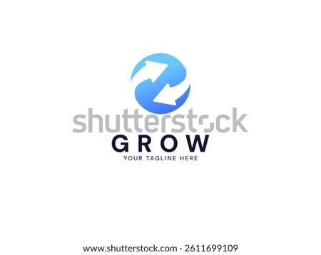 Modern grow Business with overlapping convert arrows in circle logo vector design concept. Growth logotype symbol for digital finance, ui, technology, investment, business, website, financial, company