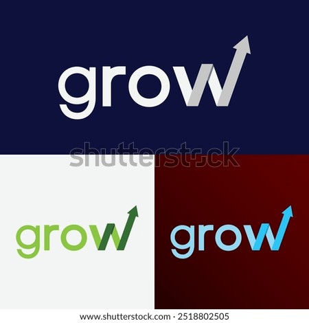 Modern 'GROW' logo featuring an arrow on side of the 'W,' symbolizing growth, upward momentum and progress. Ideal for businesses focused on development, innovation, sustainability and success.
