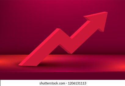 Modern growing arrow on scene podium. Finance concept. Vector illustration