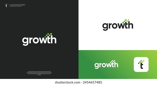 Modern growth financial logo design. Overlap analytic shape on word mark logo inspiration.
