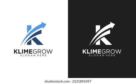 Design moderno do logotipo de crescimento . Seta abstrata formas logotipo design na letra inicial K ilustração vetorial gráfico. Símbolo, ícone, elemento de modelo criativo