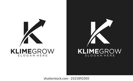 Modern growth logo design . Abstract arrow shapes logo design in initial letter K graphic vector illustration. Symbol, icon, creative template element
