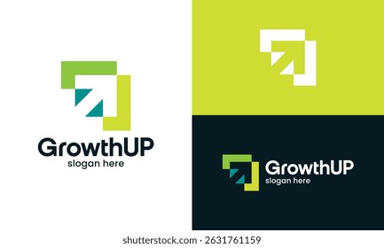 Modern growth logo design. Abstract arrow shape vector design with technology model. Symbol for business startup, marketing, finance and management company