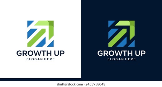 Diseño de logo de Modern Growth Up. Icono gráfico de diseño de logotipo de flecha Vector. Símbolos para empresas de negocios, marketing, finanzas y gestión.