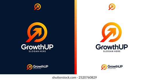 Diseño moderno del logotipo de Growth Up. Vector gráfico del icono del diseño del logotipo de la flecha. Símbolos para empresas de inversión, marketing, finanzas y gestión.