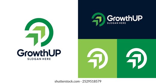 Modern Growth Up logo design. Arrow logo design graphic icon vector. Symbols for business investment, marketing, finance and management companies.
