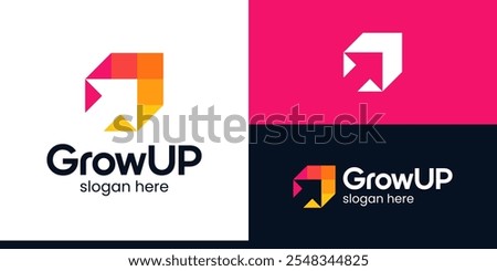 Modern Growth Up logo design. Arrow logo design graphic icon vector. Symbols for business, marketing, finance and management companies.