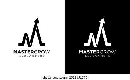 Design de logotipo de crescimento moderno inicial M. Seta abstrata formas design de logotipo na letra M ilustração de vetor gráfico. Símbolo, ícone, criativo.