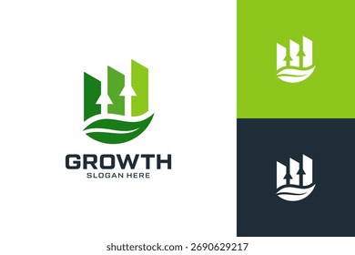 Modern growth logo design template. Abstract leaf with arrow symbol logo vector.