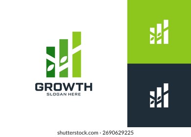 Plantilla de diseño de logotipo de crecimiento moderno. Hoja Abstractas con Vector de logotipo de símbolo de flecha.