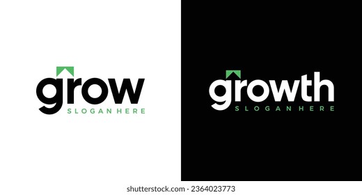 Modern growth logo design wordmark. Negative space arrow abstract shapes logo design graphic vector illustration. Symbol, icon, creative.