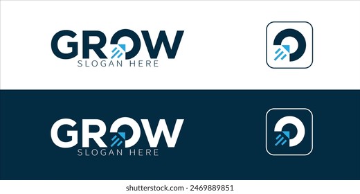 Modern Growth logo design wordmark. Abstract arrow shapes logo design in letter O graphic vector illustration. Symbol, icon, creative.