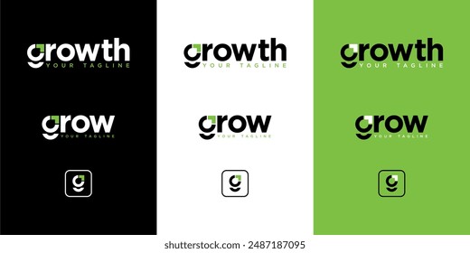 Modern growth logo design wordmark. Abstract arrow shapes logo design in letter G graphic vector illustration. Symbol, icon, creative. black, white, green.