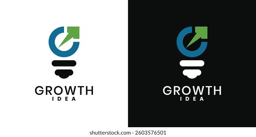 Modern growth logo idea design. Abstract arrow shapes logo design in letter G and light bulb vector