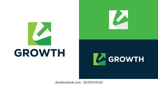 Modelo de logotipo de crescimento moderno. Formas quadradas abstratas com seta para cima logotipo. Símbolo de ícone para investimento empresarial e etc.