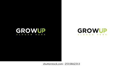 Modern growup logo design wordmark. Negative space arrow abstract shapes logo design graphic vector illustration. Symbol, icon, creative.