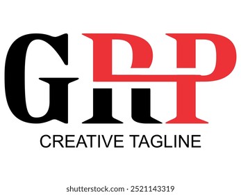 Modern GRP text vector, free logo design, black background.