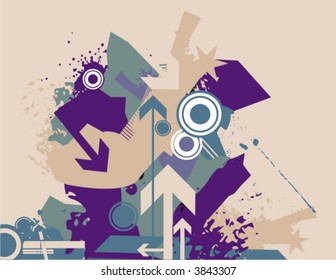 Modern grunge background series with many arrows and circles, vector illustration.
