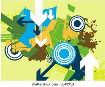 Modern grunge background series with many arrows and circles, vector illustration.