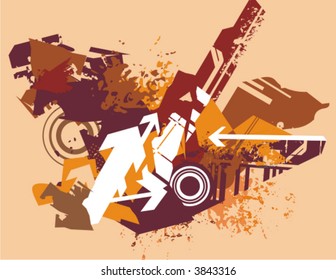 Modern grunge background series with many arrows and circles, vector illustration.