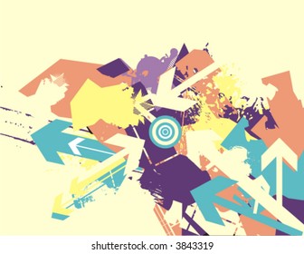 Modern grunge background series with many arrows and circles, vector illustration.