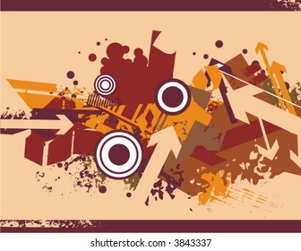 Modern grunge background series with many arrows and circles, vector illustration.