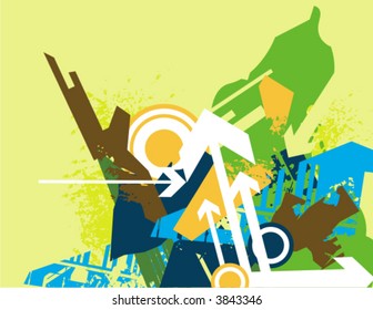 Modern grunge background series with many arrows and circles, vector illustration.
