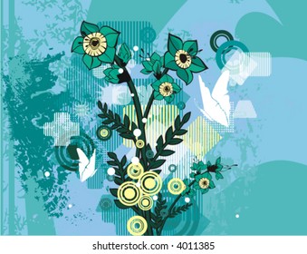 Modern grunge background series, vector illustration with floral details.