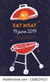 Modern grunge BBQ party template men. Food flyer vector illustration.