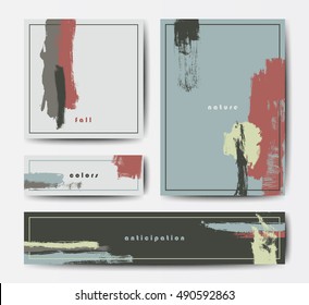 Modern grunge brush design templates, invitation, banner, art vector cards design in pastel autumn colors