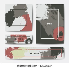 Modern grunge brush design templates, invitation, banner, art vector cards design in dark colors