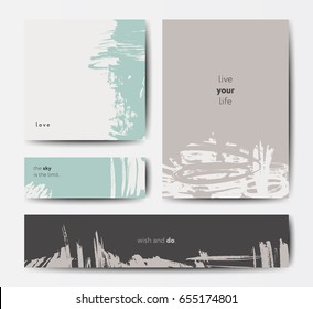 Modern grunge brush design templates, invitation, banner, art vector cards design in soft pastel colors