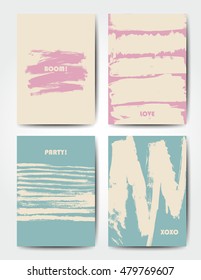 Modern grunge brush postcard template, art vector cards design in bright colors