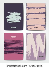 Modern grunge brush postcard template, art vector cards design in bright colors