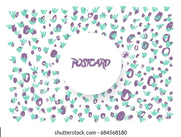 Modern grunge brush postcard template, art vector card design, funny hipster design, doodle background