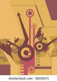 Modernes Grunge-Design mit Spatz, Vektorgrafik.