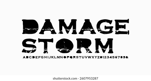 Modern Grunge Font. Rough Font. Distress Serif Bold Font. Uppercase Number and Symbol. Typography urban style alphabet fonts for fashion, sport, movie, logo design, vector illustration