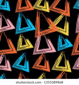 Modern grunge geometric seamless pattern with triangle shape. Hand drawn grunge texture. Can be used for fabric, scrabook,paper, wrapper, backdrop, textile.