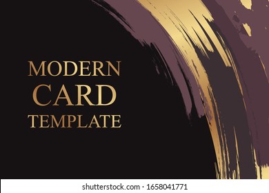 Modern grunge luxury card template for business or presentation or greeting with golden and dark pink paint brush strokes on a black background.